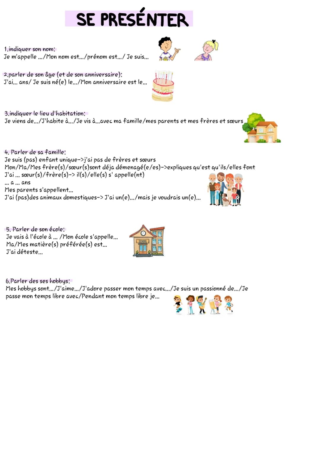 ~~ FÜR DELF ~~ # SE PRESENTER

1. indiquer son nom:
Je m'appelle.../Mon nom est.../prénom est.../ Je suis...

2. parler de son âge (et de so