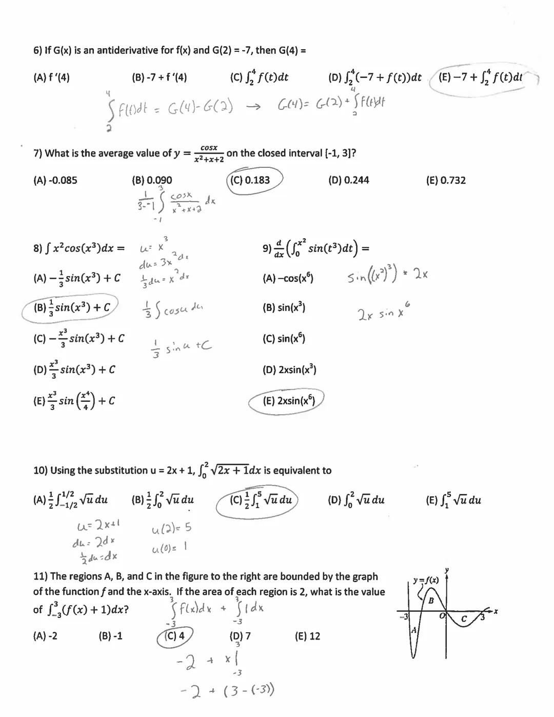 # Calculus AB Review Integrals, Area, FTC

1) $\int x^2 dx = \int x^{-2} dx$ $\frac{x^{-1}}{-1} + C$

Name: Answer Key

(A) In x² + C

(B) -