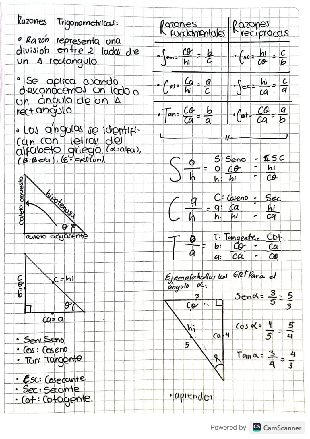 # Razones Trigonometricas:

*   Razón representa una
división entre 2 lados de
un 4 rectangulo

*   Se aplica cuando
desconocemos un lado o
