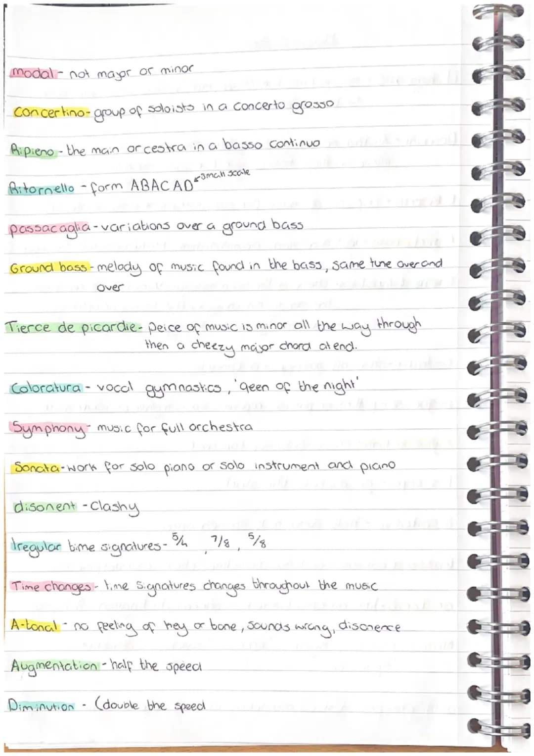 Music Jotter

Walking bass-moving bass line (Jazz, blues) going from one note
to the other clearly.

Descant - Another melody sung higher th