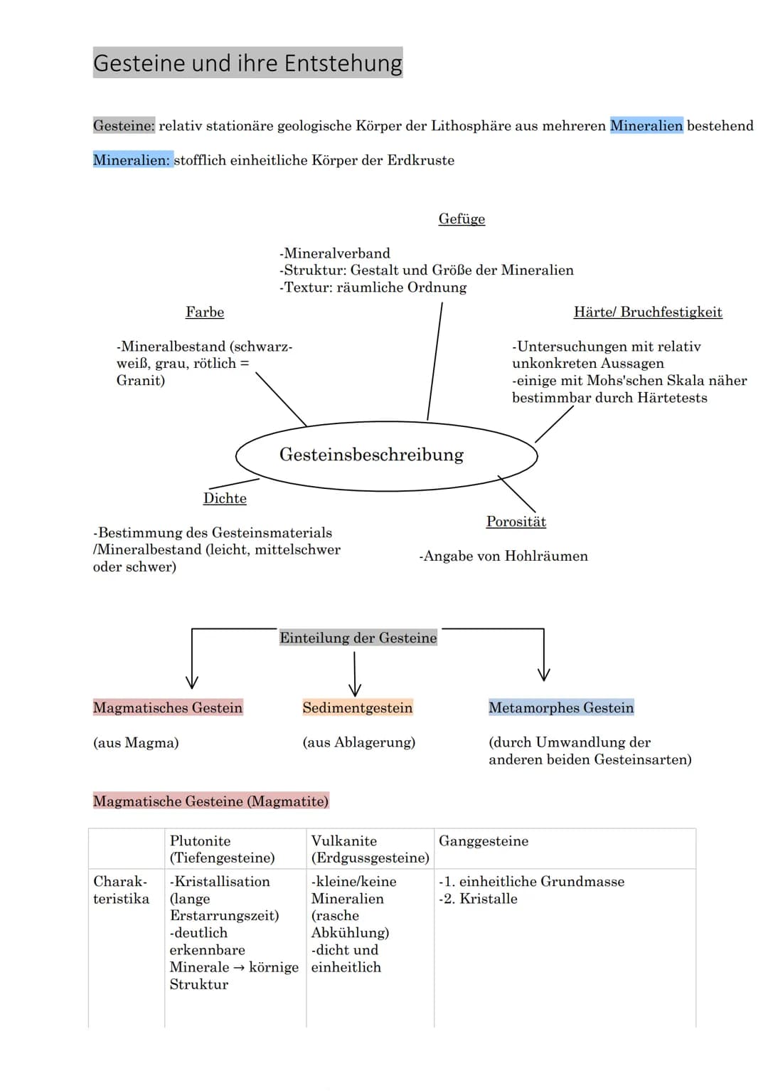 Gesteine und ihre Entstehung

Gesteine: relativ stationäre geologische Körper der Lithosphäre aus mehreren Mineralien bestehend
Mineralien: 
