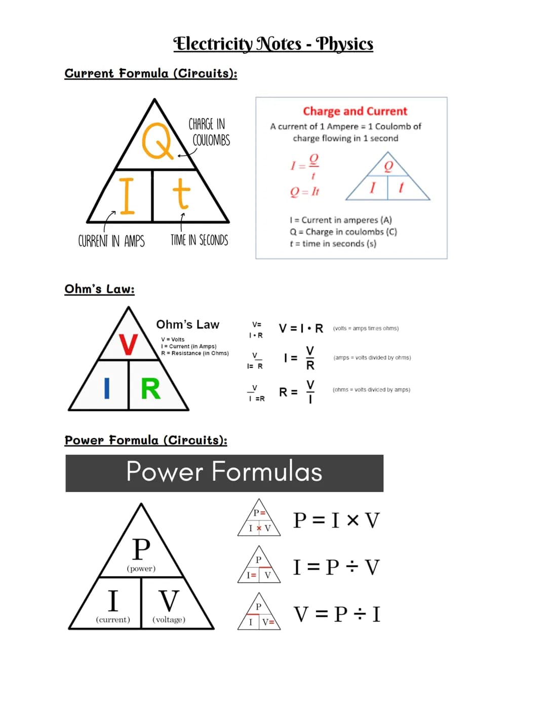 # Electricity Notes - Physics

# Series and Parallel Circuits:

## Series Circuits:

- It is a closed circuit
- Has the same current
- Has a