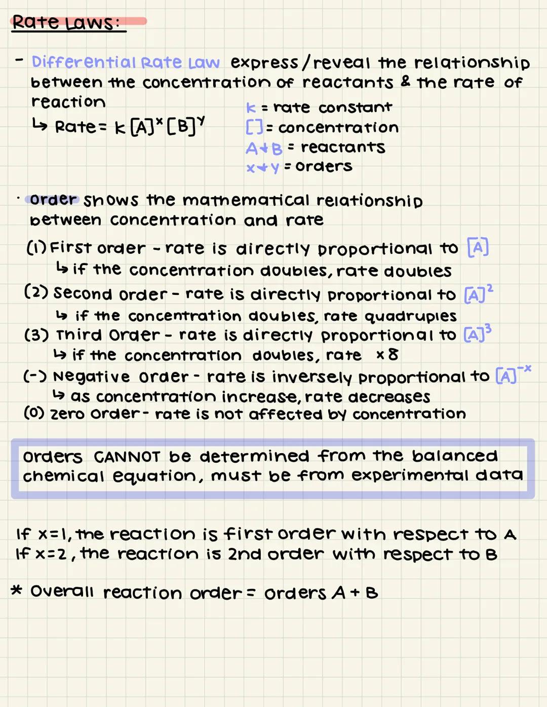 # Rate Laws:

- Differential Rate Law express/reveal the relationship
between the concentration of reactants & the rate of
reaction

k = rat