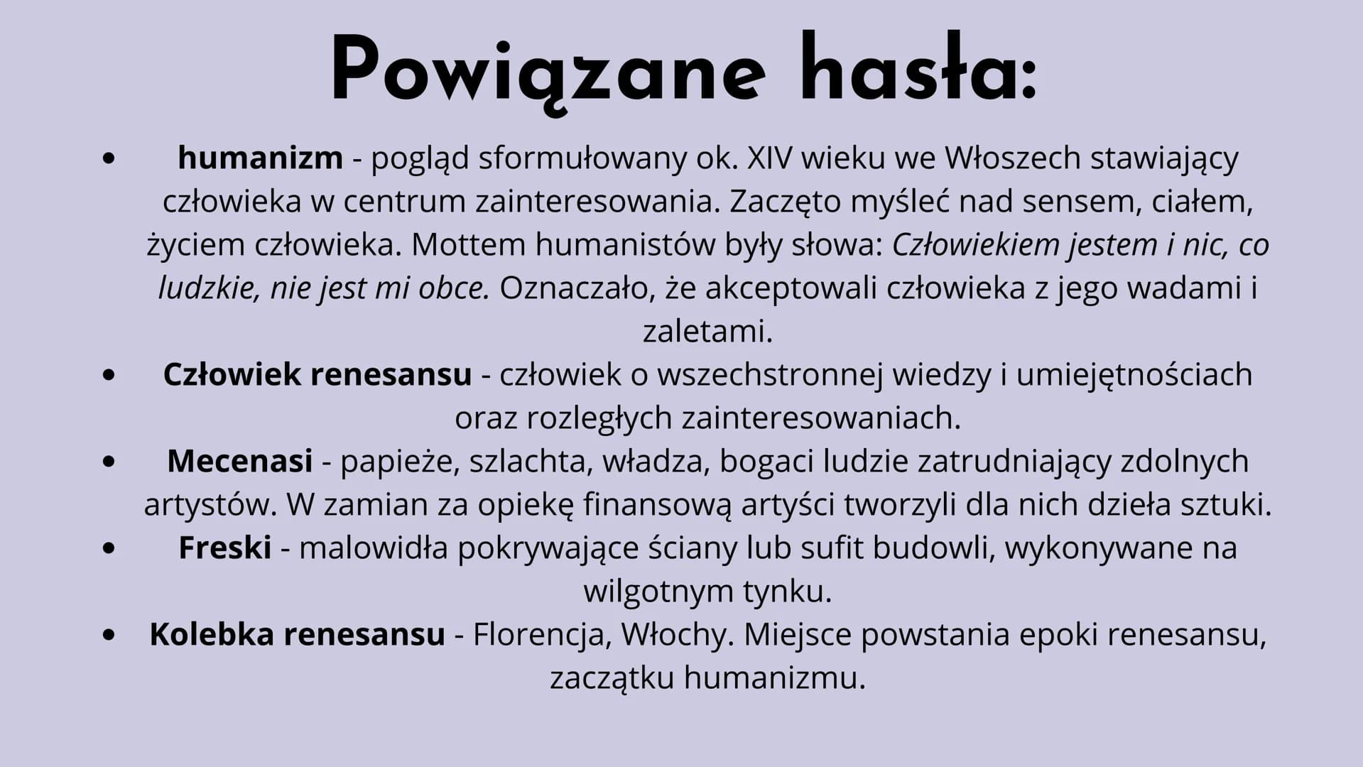 # Renesans

w Europie

Renesans (fr.) - odrodzenie

Renesans to okres w kulturze i sztuce europejskiej
trwający od XIV wieku do końca XVI st