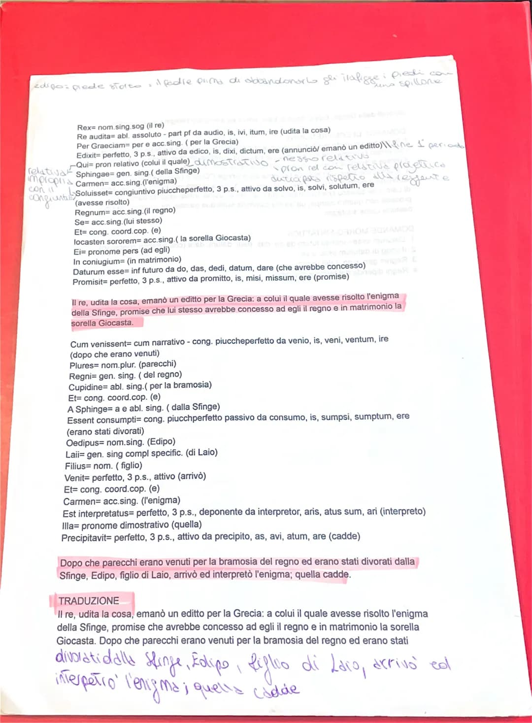 edigo: prede stato il padre prima di addbandonors gli ilafigge preti com
uno spillone

Rex nom.sing.sog (il re)
Re audita= abl. assoluto par