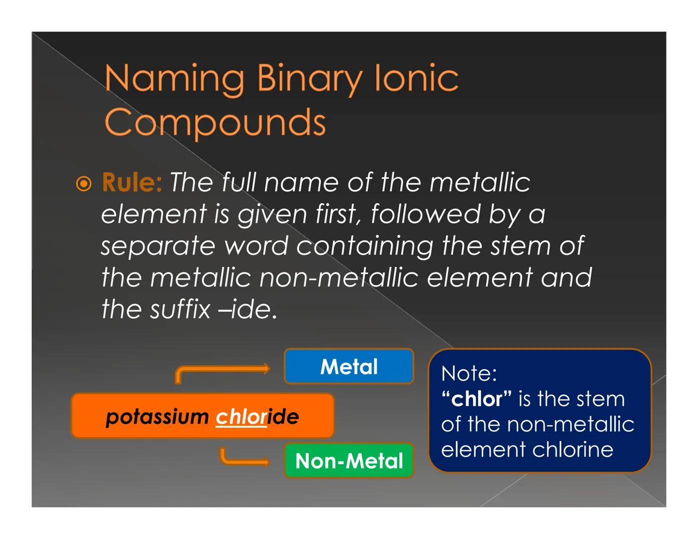 # Recognizing and Naming
## Binary Ionic Compound How do we know that
the compound is an
ionic compound? Recognizing Binary lonic
Compounds
