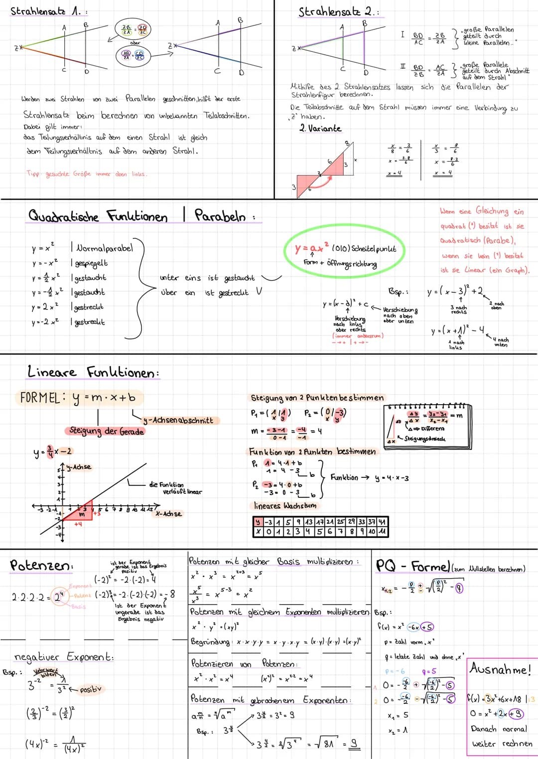 Quadrat:
$A = a^2$
$u = 4 \cdot a$

Rechteeds:
$A = a \cdot b$
$u = 2 \cdot a + 2 \cdot b$

Dreieds:
$A = \frac{g \cdot h}{2}$
$u = a + b + 
