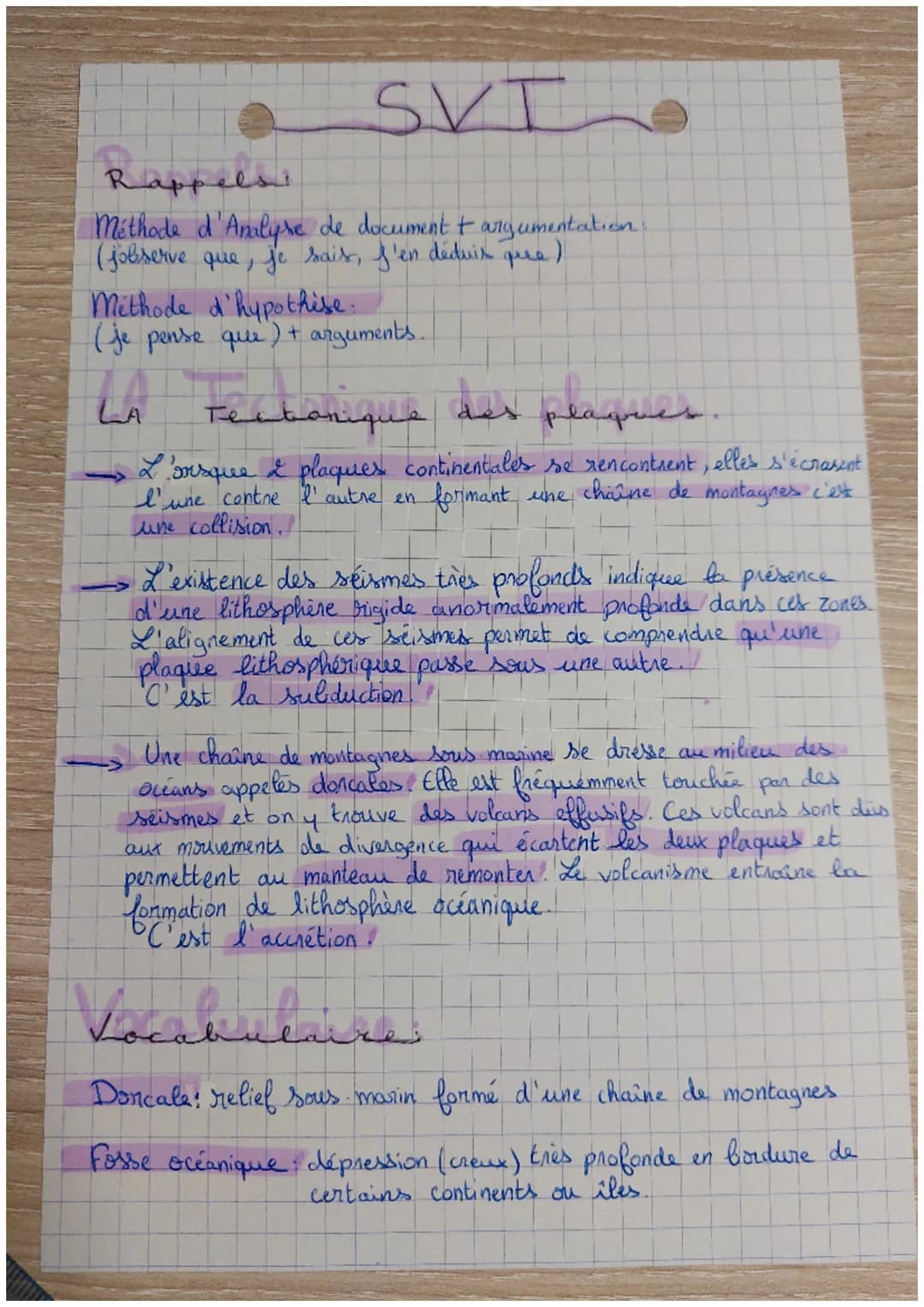 # Rappelsi
SVT

Méthode d'Analyse de document + argumentation.
(jobserve que, je sais, J'en déduis qure)

Méthode d'hypothese.
(je pense que