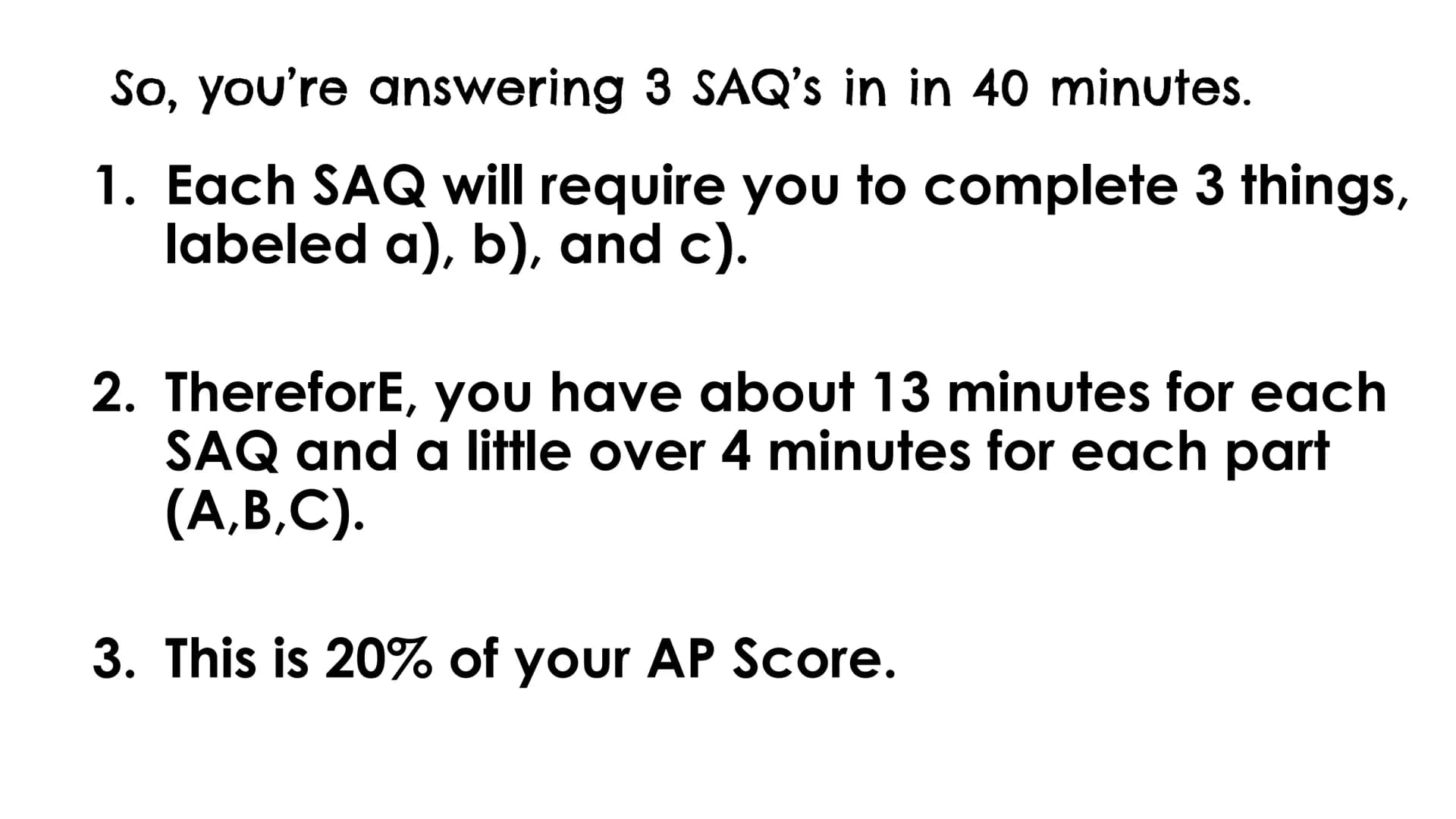 
<h2>Why SAQ?</h2>
<p>The Short Answer Question (SAQ) is a question that requires a brief, specific, and accurate answer. It does not requir