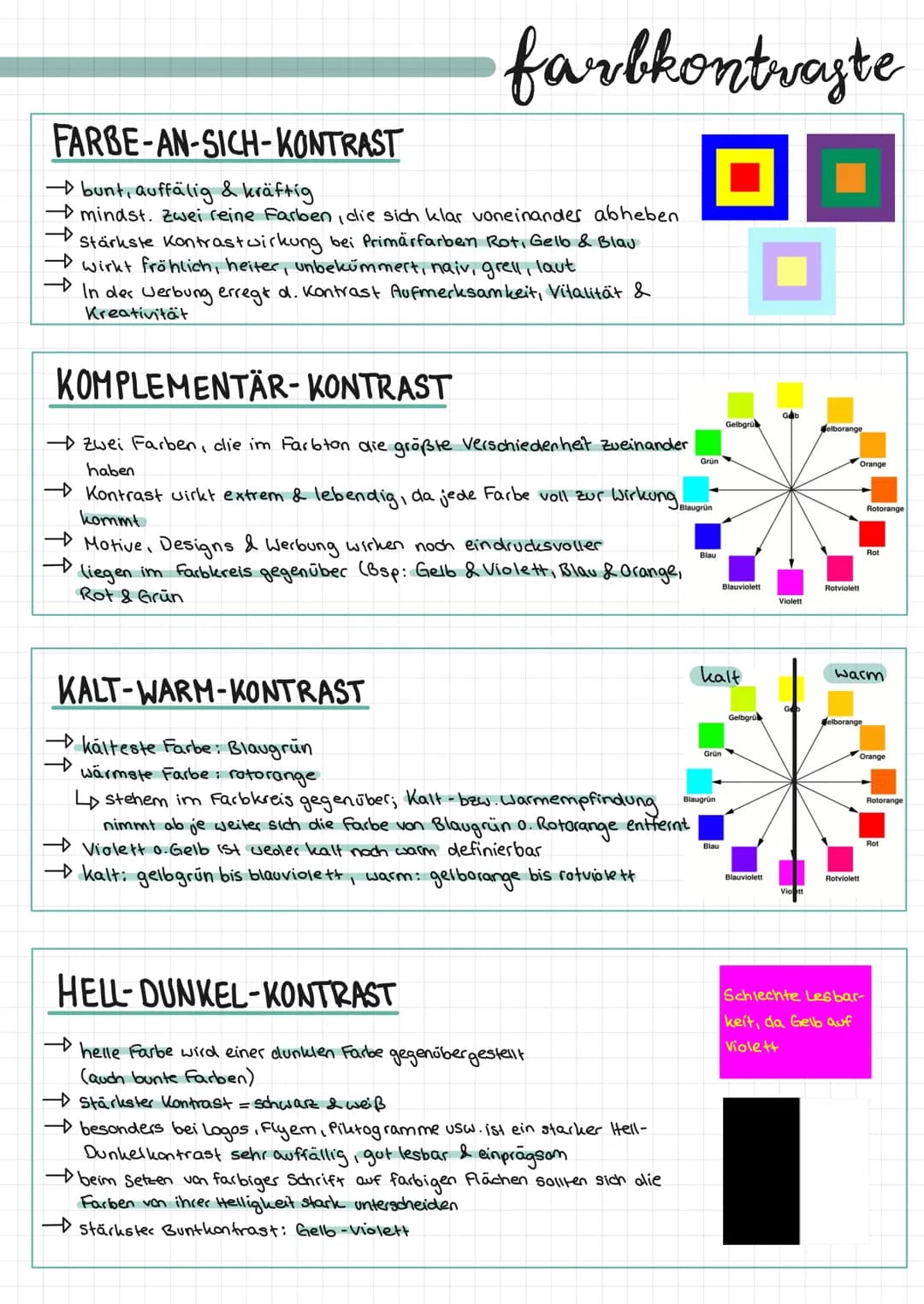 # farbkontraste

FARBE-AN-SICH-KONTRAST

→bunt, auffälig & kräftig

→mindst. Zwei reine Farben, die sich klar voneinander abheben.

→Stärkst