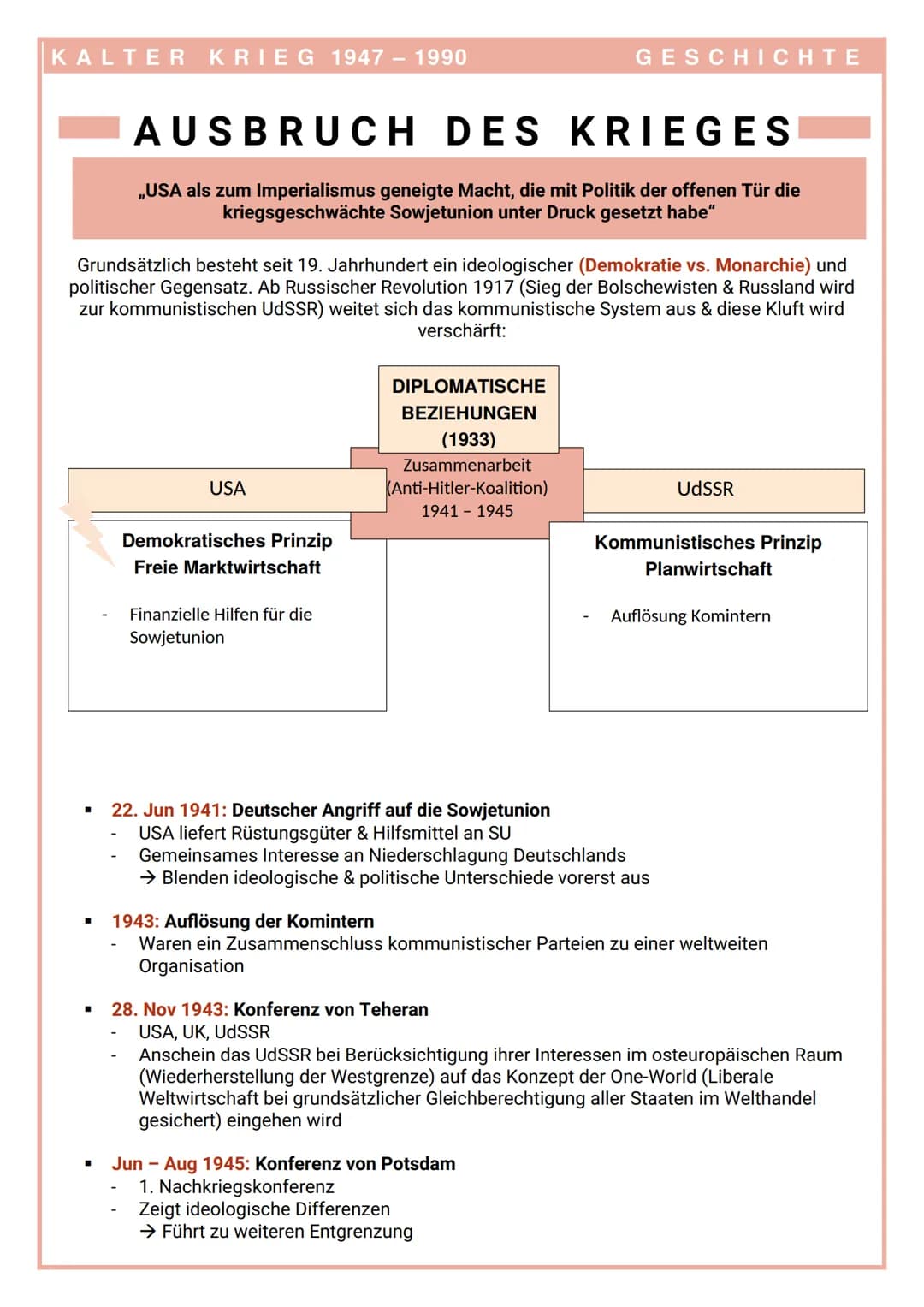 # KALTER KRIEG 1947-1990

GESCHICHTE

# AUSBRUCH DES KRIEGES

„USA als zum Imperialismus geneigte Macht, die mit Politik der offenen Tür die