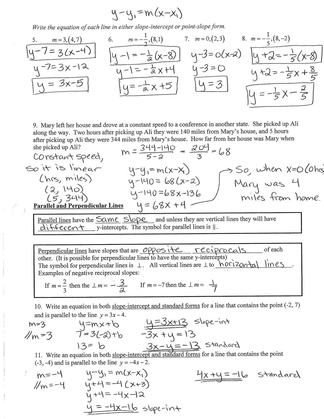 KEY

Section 1.3: Linear Equations in Two Variables

Warm up:
1. Write equations in slope-intercept form $y=mx+b$ for a line containing the 