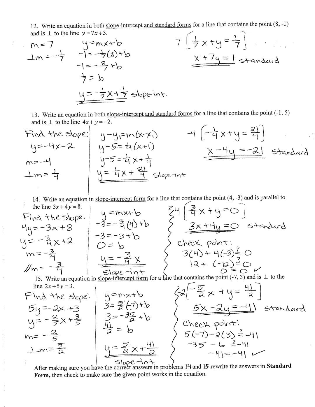 KEY

Section 1.3: Linear Equations in Two Variables

Warm up:
1. Write equations in slope-intercept form $y=mx+b$ for a line containing the 