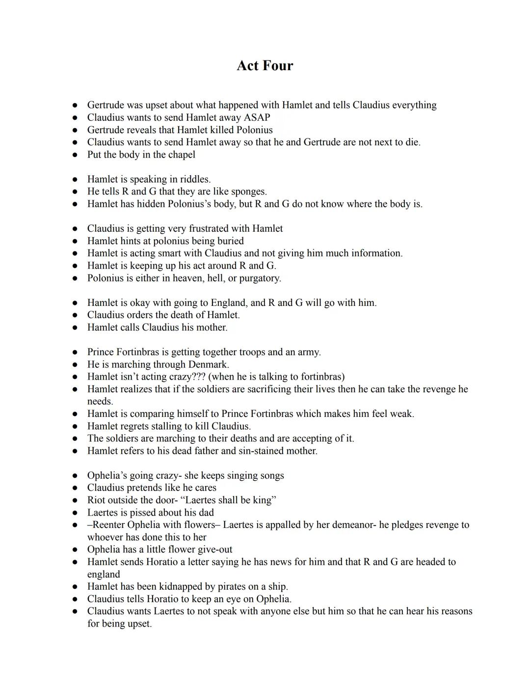 # Hamlet's Happenings

## Act One

- guards on night watch, and then a ghost appears and everyone's kinda freaked out and
they're like which