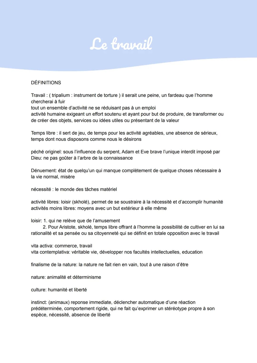 # Le travail

DÉFINITIONS

Travail : ( tripalium : instrument de torture ) il serait une peine, un fardeau que l'homme
chercherai à fuir

to