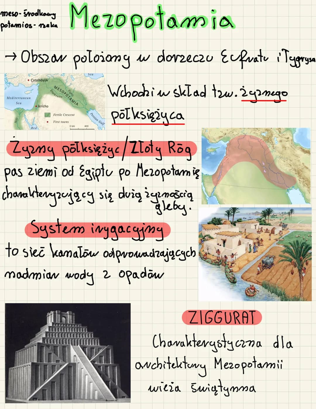 meso- -środkowy
potamios-reka
# Mezopotamia
→ Obszar położony w dorzeczu Eufratu i Tygrysa
*   Çatalhöyük
Mediterranean
Sea
*   Jericho
MESO