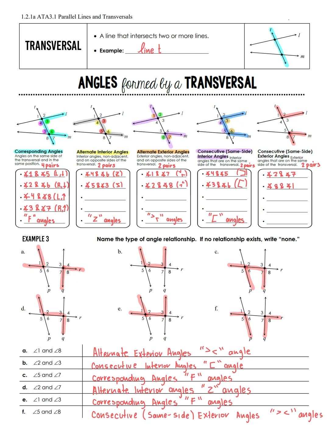 # 1.2.1a ATA3.1 Parallel Lines and Transversals

Name: ________________________________________________________________________________ Date