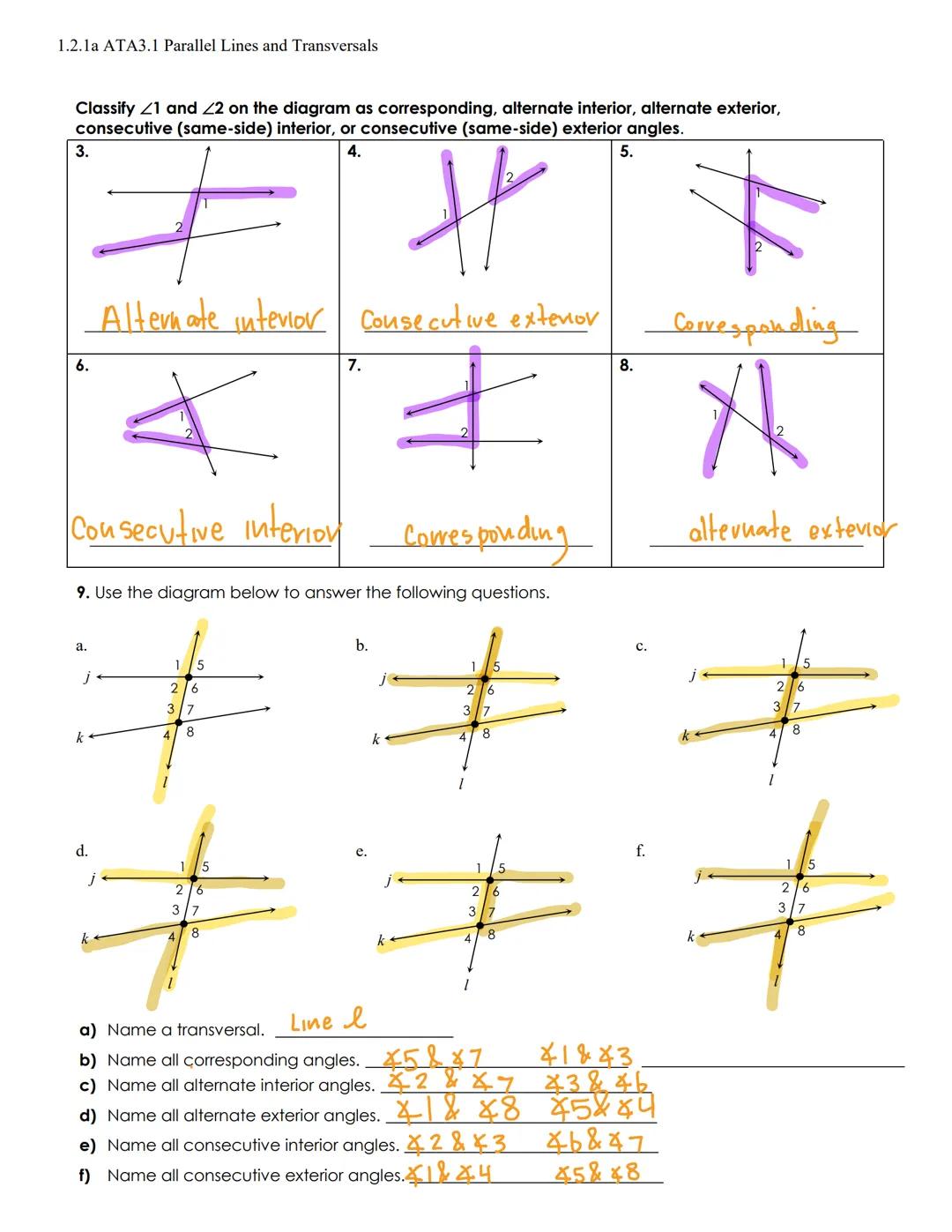 # 1.2.1a ATA3.1 Parallel Lines and Transversals

Name: ________________________________________________________________________________ Date