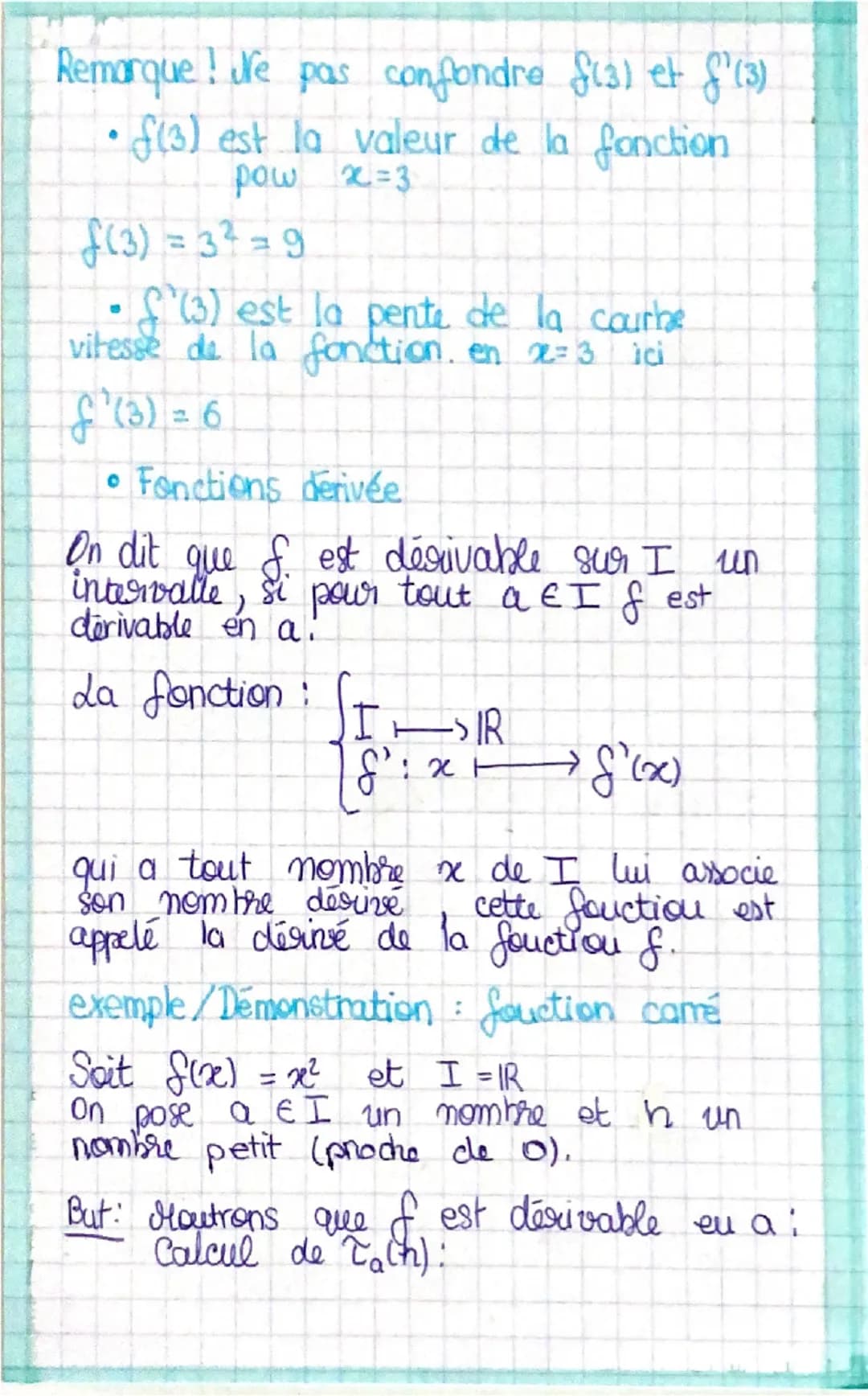 chap 3

# Dérivation

T(h) = $\frac{f(a+h) -f(a)}{h}$

> Taux d'accroissement de f en a,
Il dépend de h

Ou appelle Ta la taugente à Cf en A