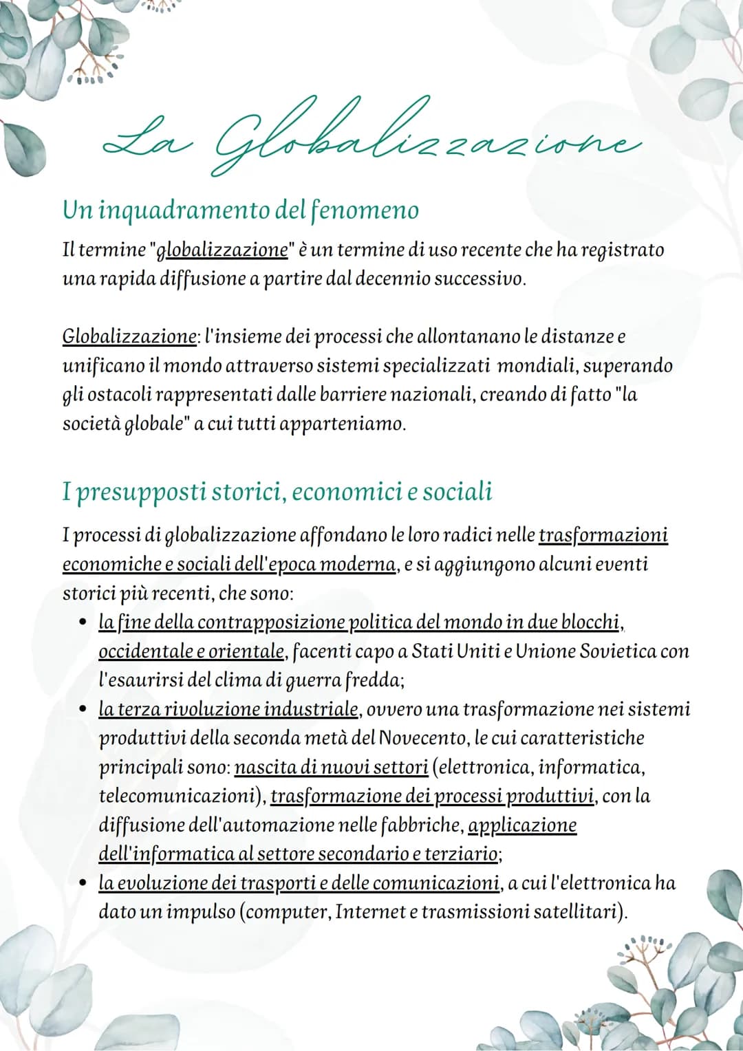 # La Globalizzazione

Un inquadramento del fenomeno

Il termine "globalizzazione" è un termine di uso recente che ha registrato
una rapida d