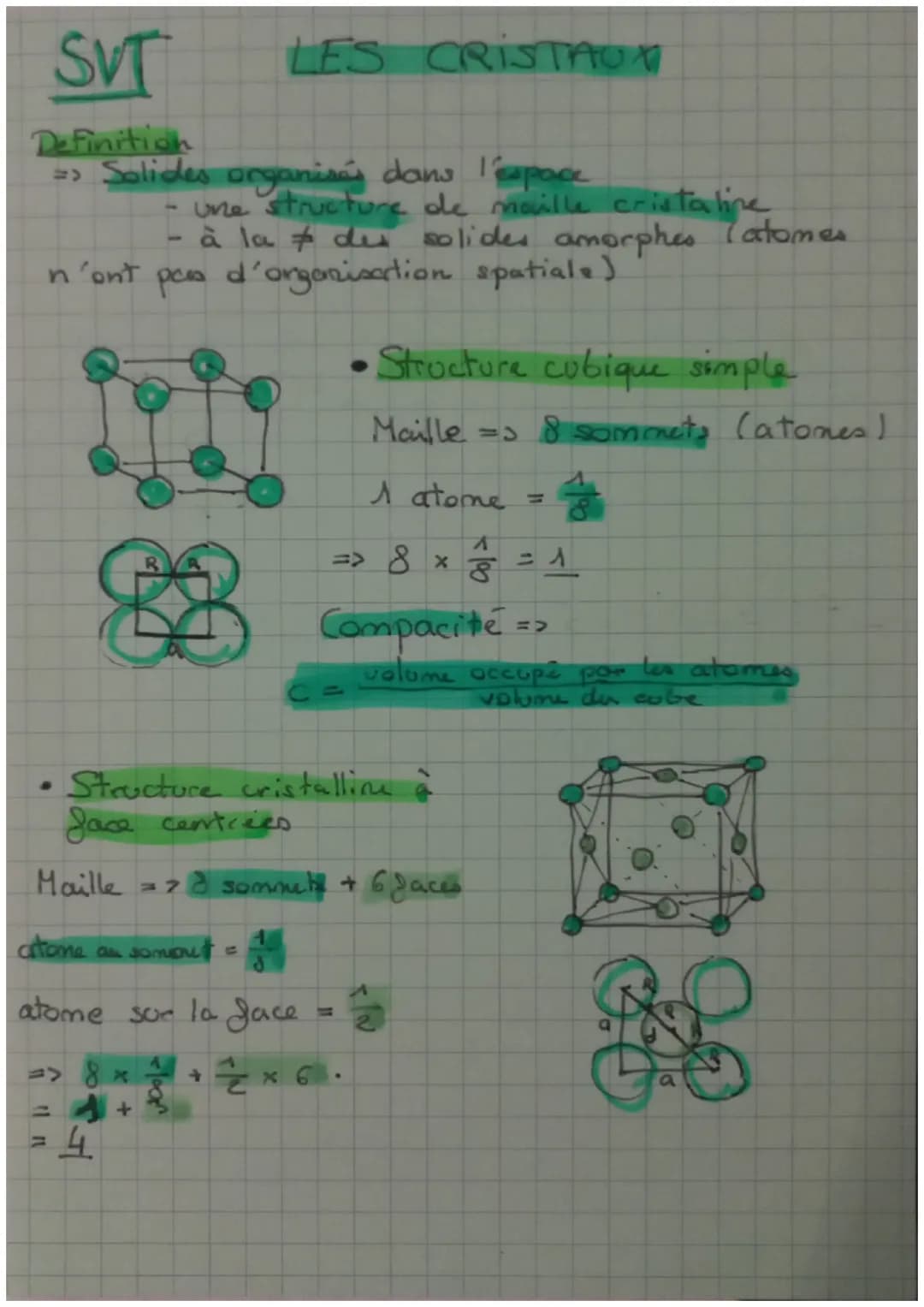 SVT
LES CRISTAON
Definition
=> Solides organisés dans l'espace
- une structure de maille cristaline
- à la des solides amorphes (atomes
n'on