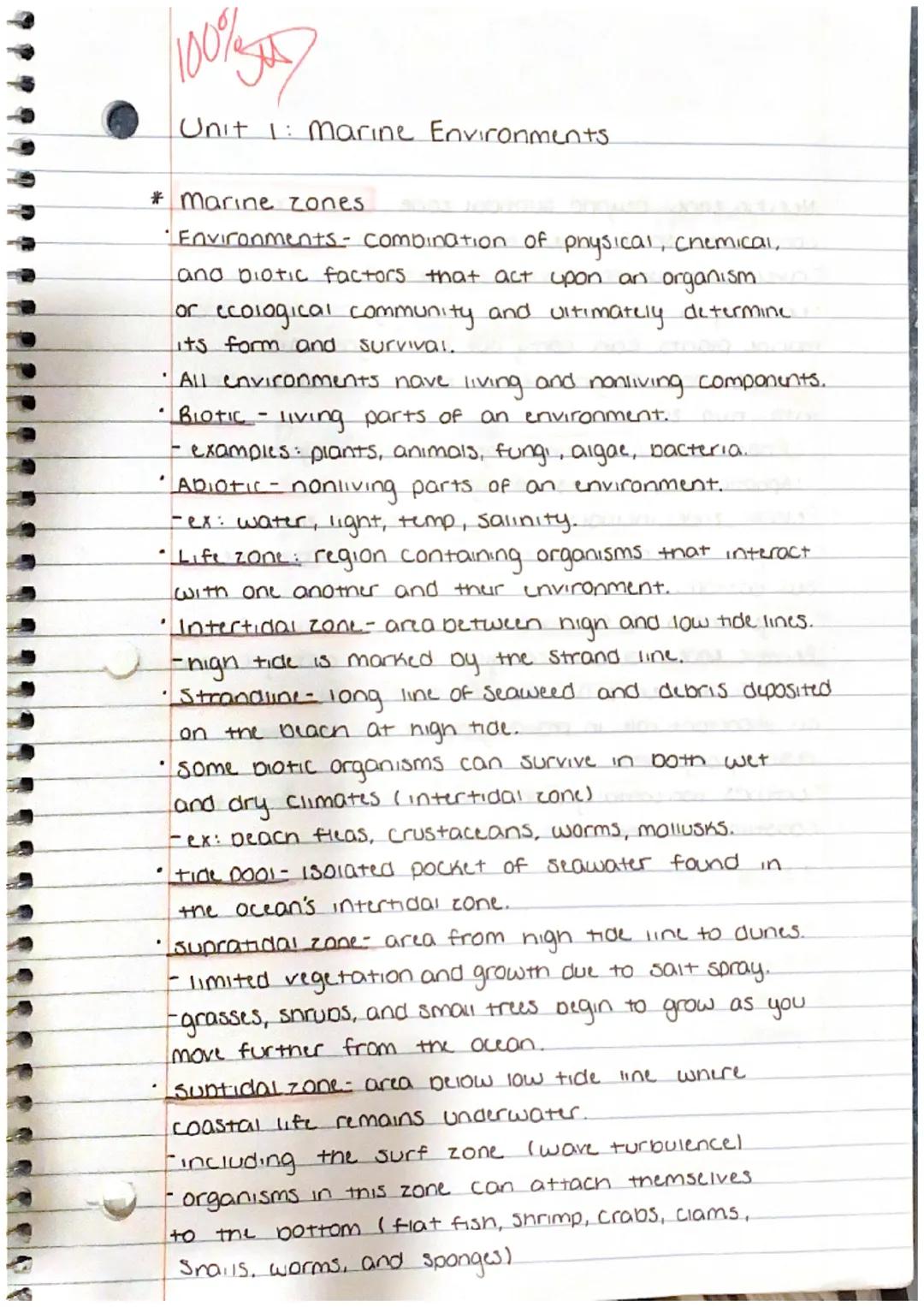 100%
Unit 1: Marine Environments.
* marine zones
Environments- combination of physical, chemical,
and biotic factors that act upon an organi