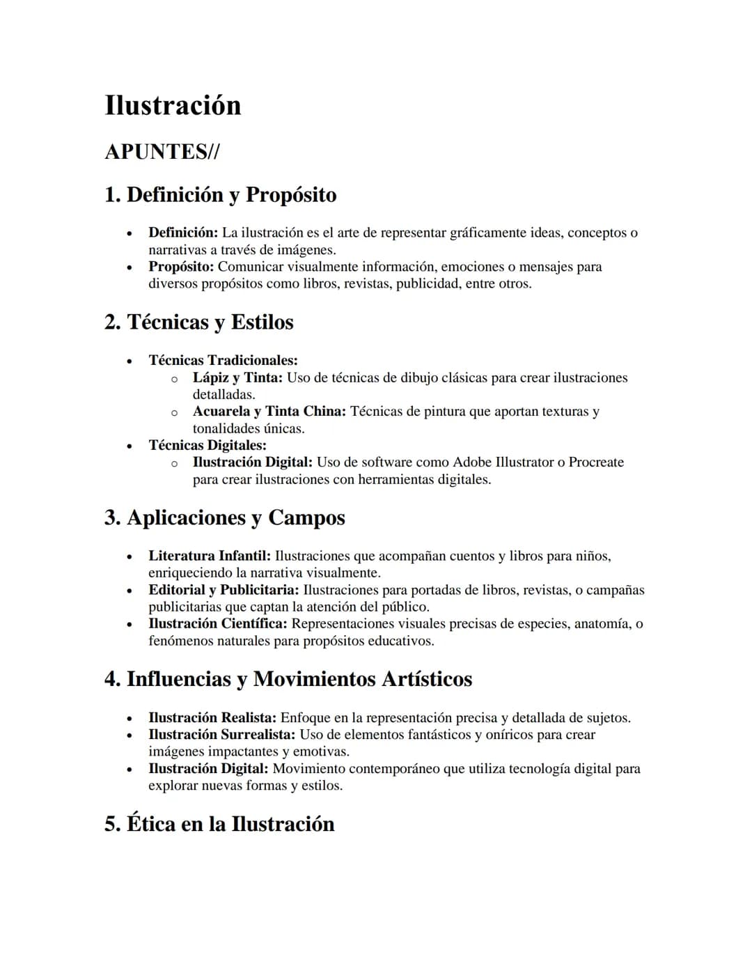 # Ilustración

APUNTES//

1. Definición y Propósito

- Definición: La ilustración es el arte de representar gráficamente ideas, conceptos o
