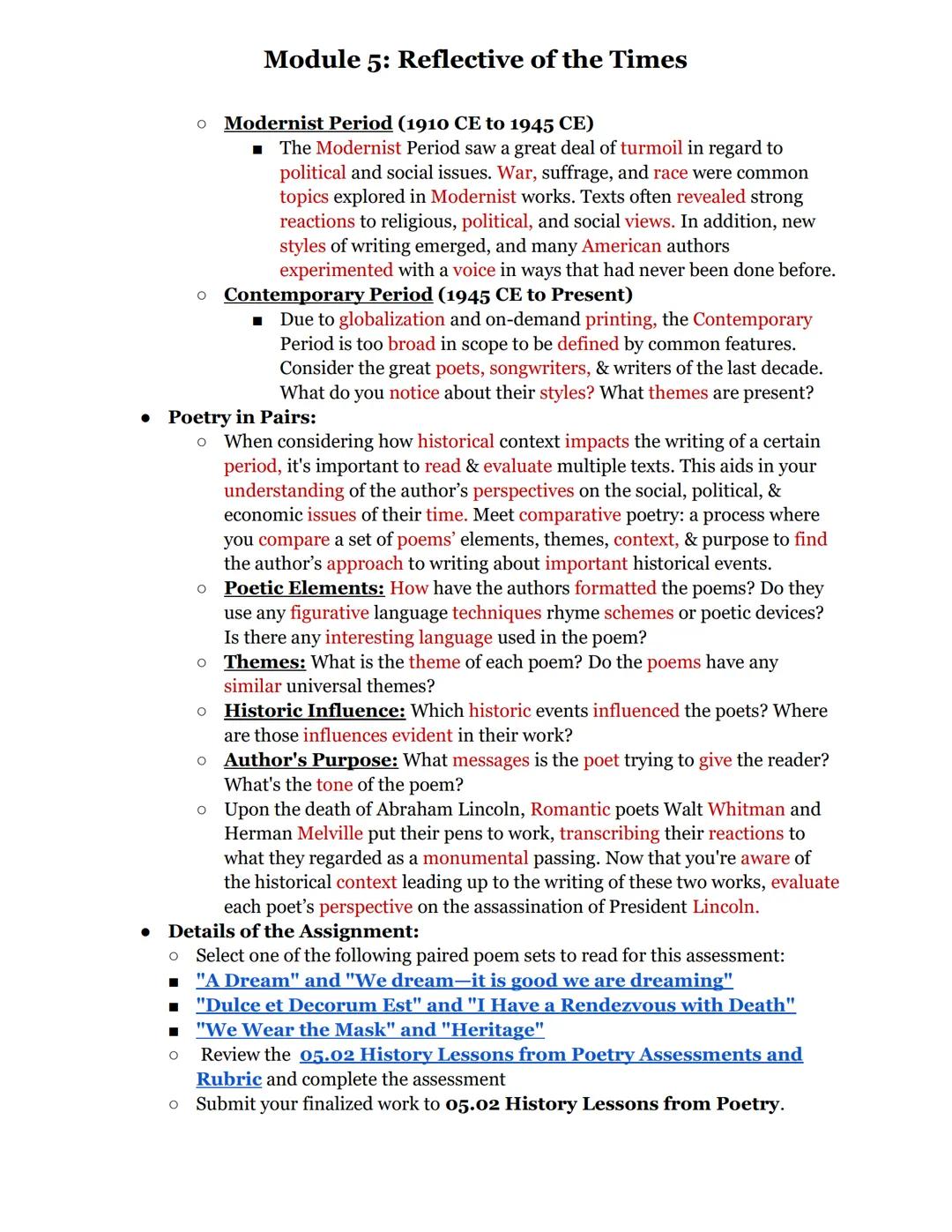 # Module 5: Reflective of the Times

In this module, you will learn how authors use verse (poetry) to share their unique
insight and reactio