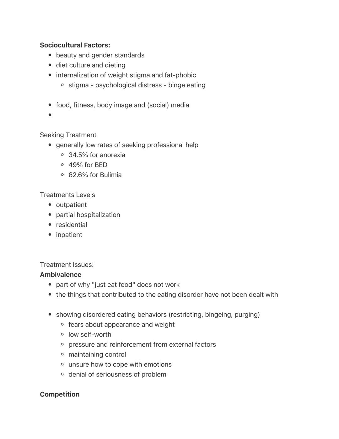 # Eating Disorders

Types of Eating Disorders

*   anorexia nervosa
*   bulimia nervosa
*   binge eating disorder
*   pica
*   rumination di
