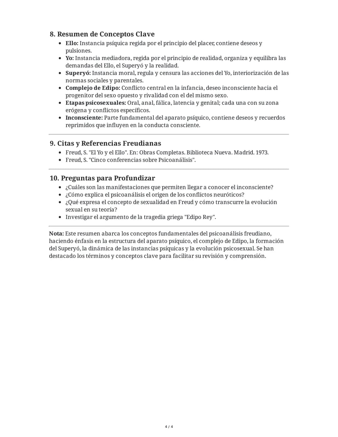 Resumen de los Fundamentos del Psicoanálisis Freudiano
1. El Complejo de Edipo
El complejo de Edipo es un concepto central en la teoría psic