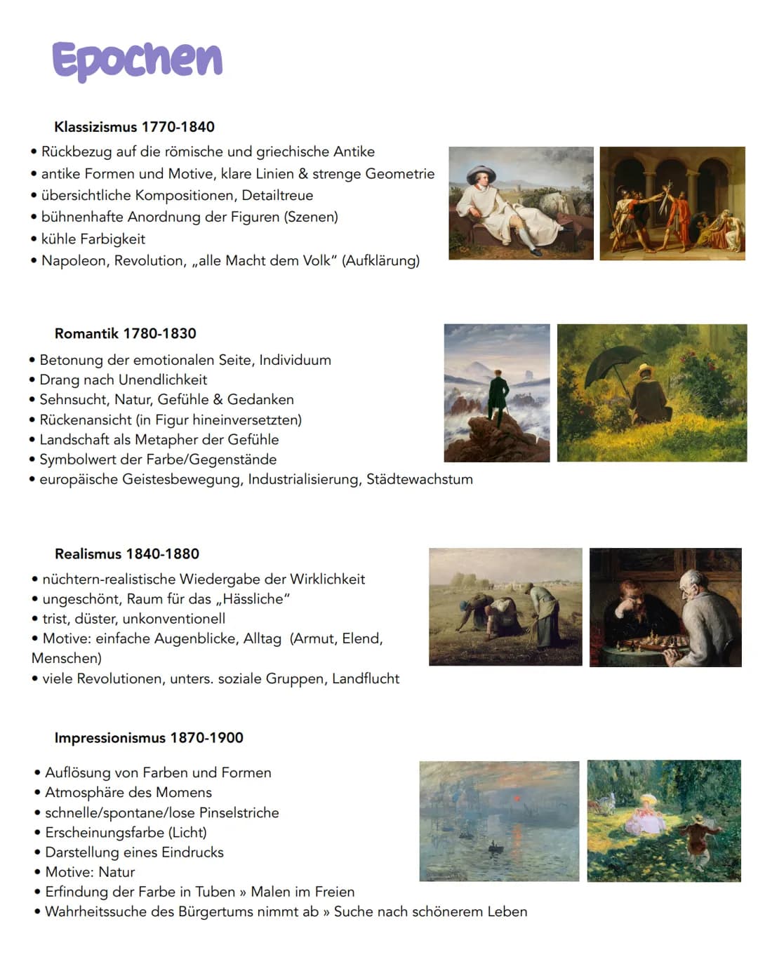 # Epochen

Klassizismus 1770-1840
* Rückbezug auf die römische und griechische Antike
* antike Formen und Motive, klare Linien & strenge Geo