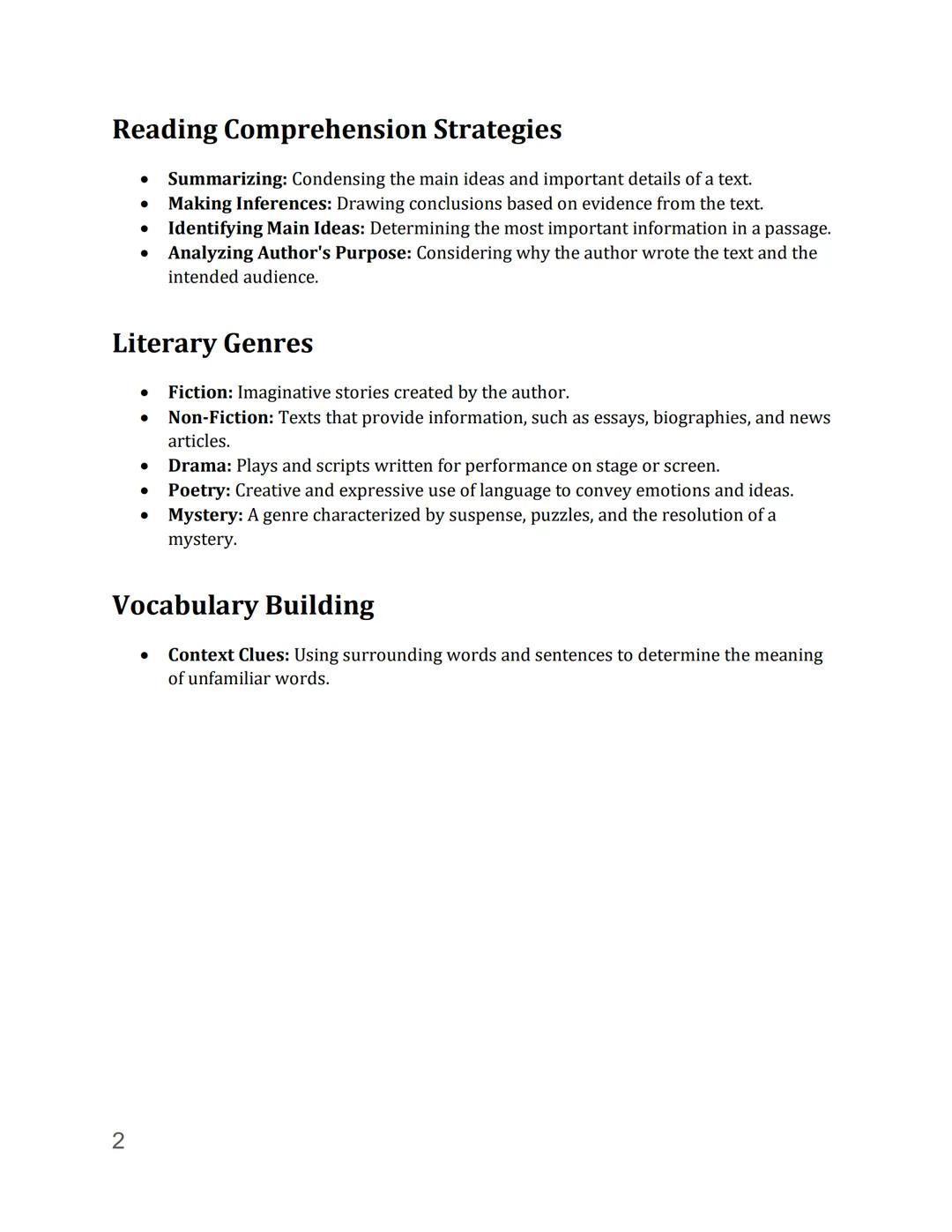 # Notes

## Parts of Speech

- Noun: A word that represents a person, place, thing, or idea.
- Verb: A word that shows an action or state of