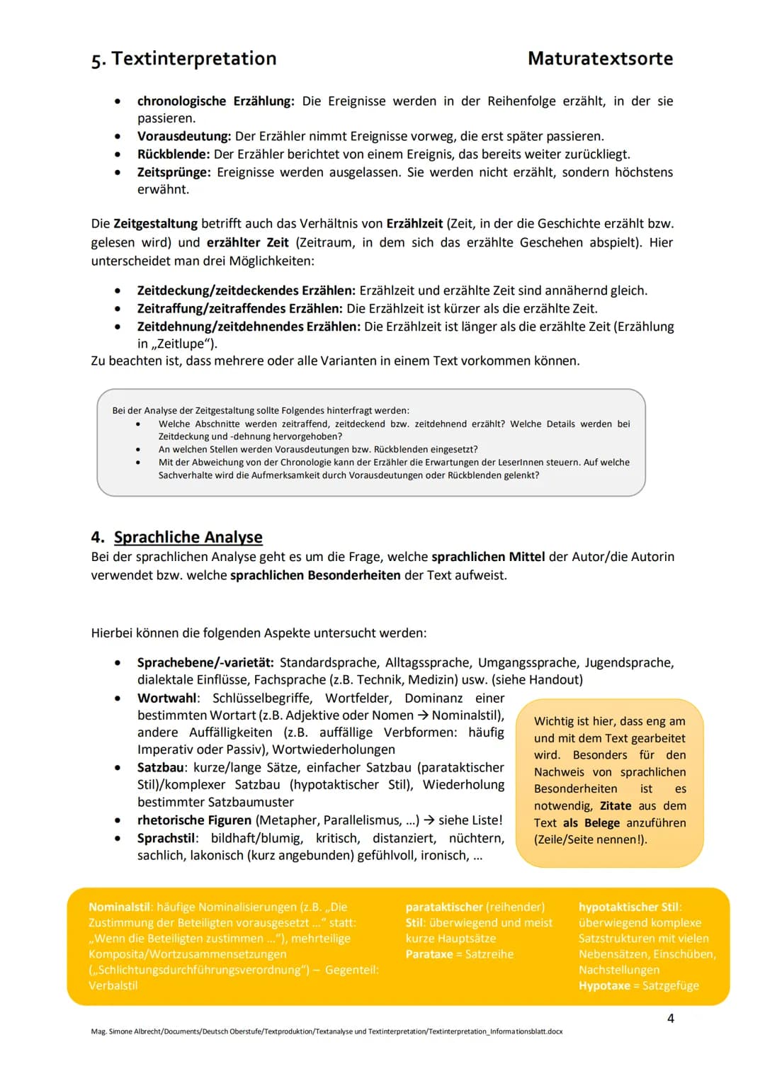 5. Textinterpretation

Die Textinterpretation umfasst folgende Aspekte:

Einleitung
Eckdaten des Ausgangstextes
Thema des zu interpretierend