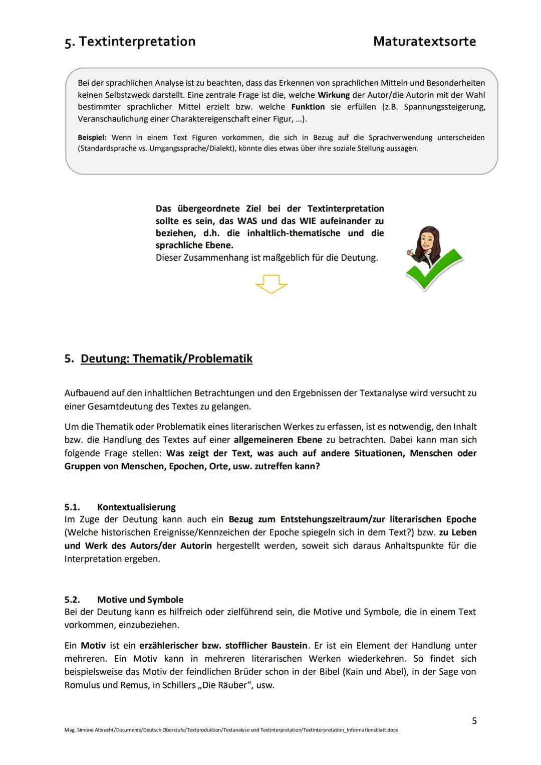 5. Textinterpretation

Die Textinterpretation umfasst folgende Aspekte:

Einleitung
Eckdaten des Ausgangstextes
Thema des zu interpretierend