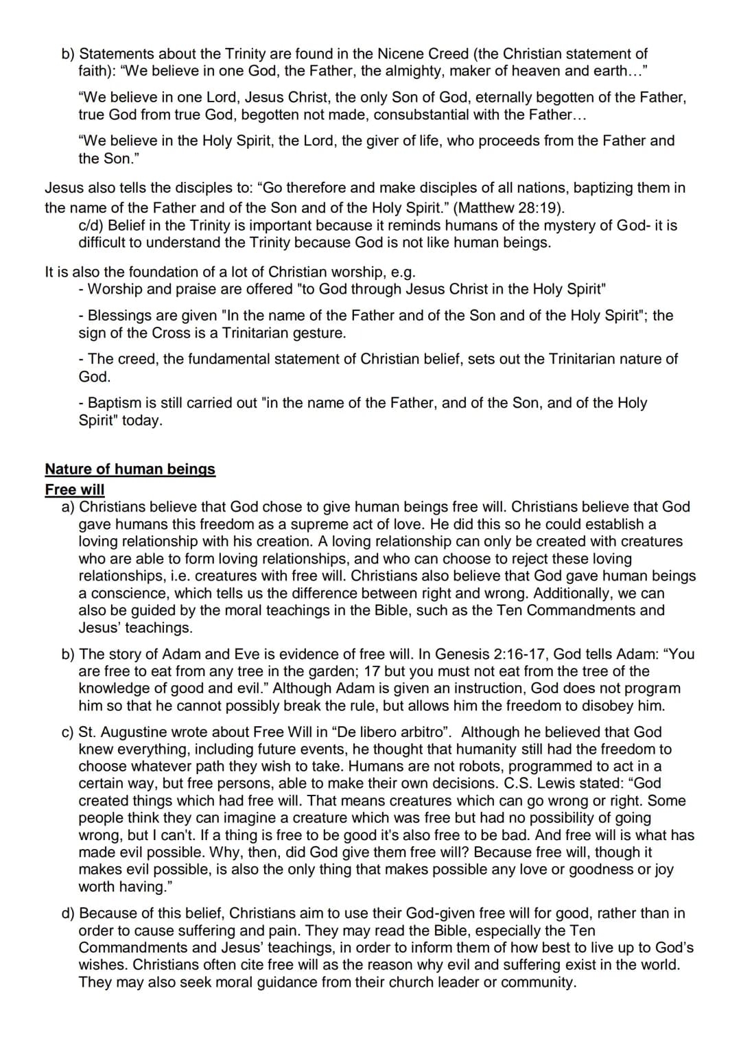 Higher RMPS Revision Guide

Christianity
Mandatory Content
Beliefs:
- beliefs about God
- nature of human beings: free will; sin; stewards
-