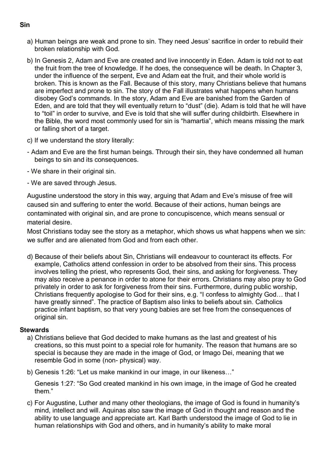 Higher RMPS Revision Guide

Christianity
Mandatory Content
Beliefs:
- beliefs about God
- nature of human beings: free will; sin; stewards
-