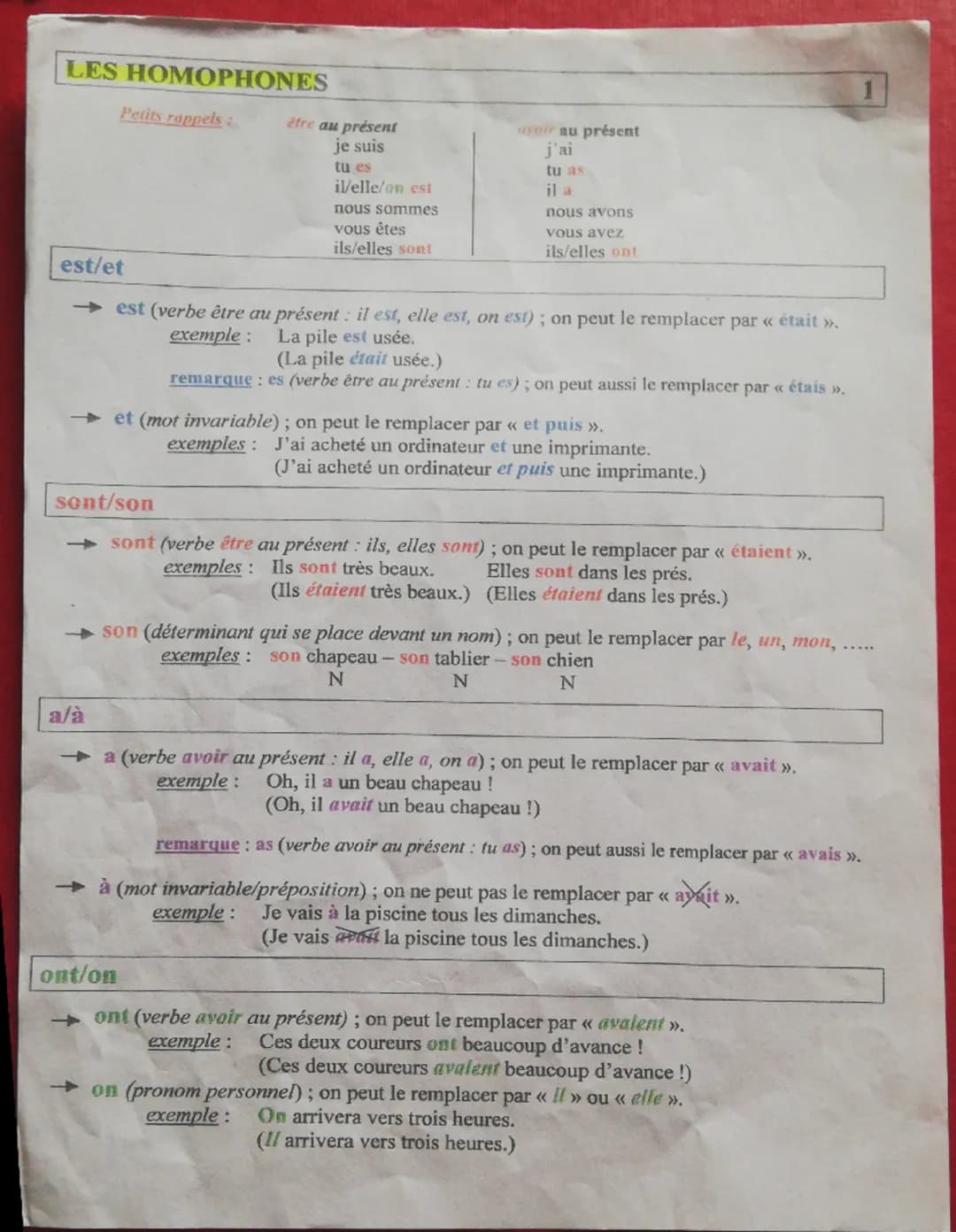 # LES HOMOPHONES

Petits rappels:

être au présent
je suis
tu es
il/elle/on est
nous sommes
vous êtes
ils/elles sont

au présent
j'ai
tu as
