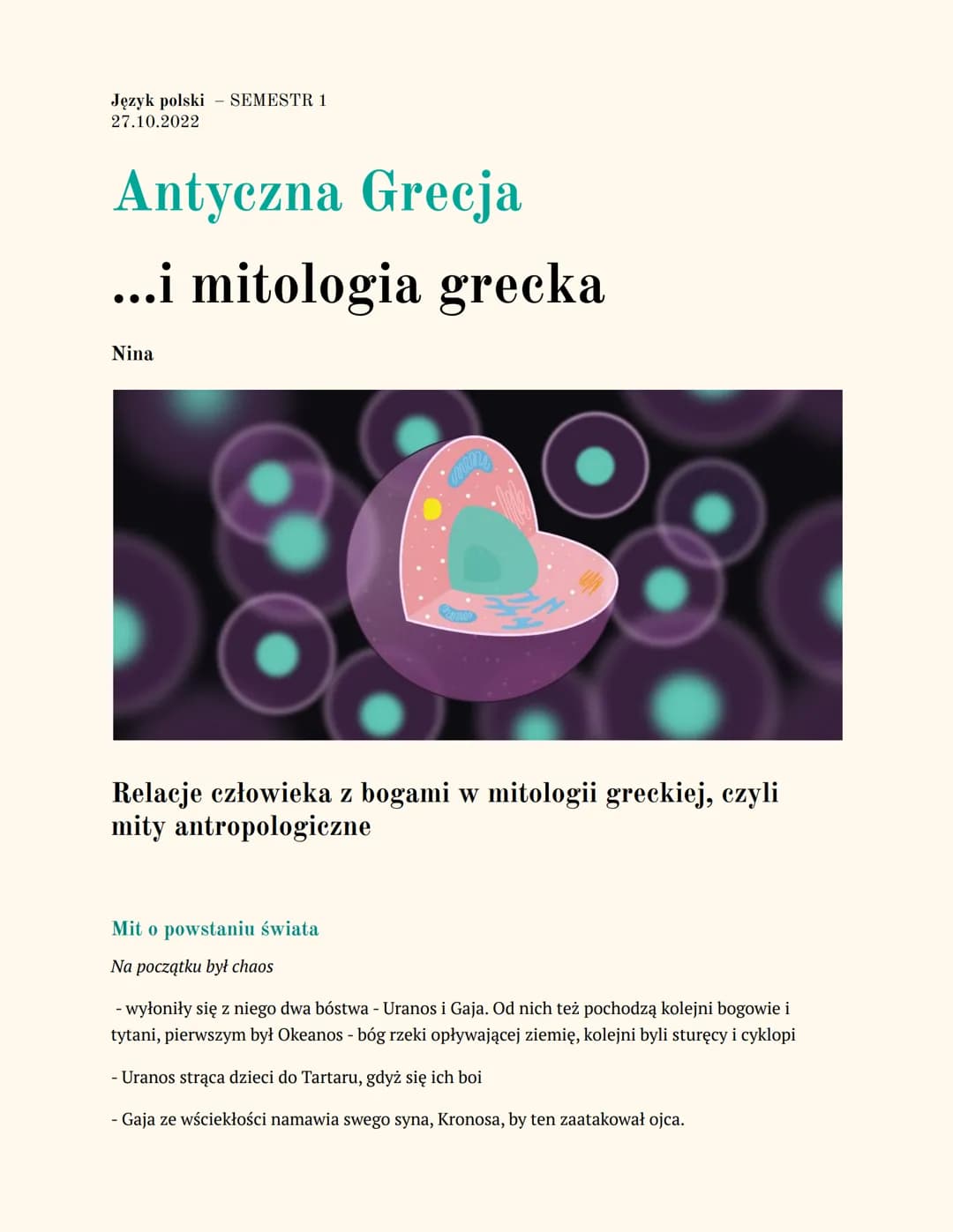 Język polski SEMESTR 1
27.10.2022

# Antyczna Grecja

## ...i mitologia grecka

Nina

Relacje człowieka z bogami w mitologii greckiej, czyli