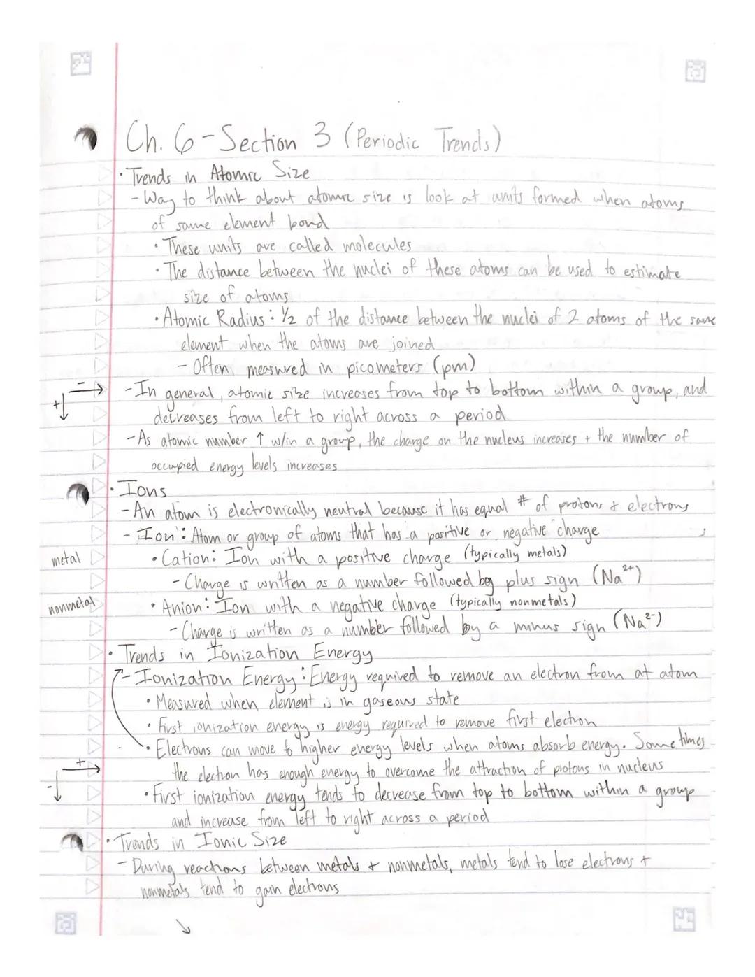 Ch. 6-Section 3 (Periodic Trends)
•Trends in Atomic Size
-Way to think about atomre size is look at units formed when atoms
of some element 