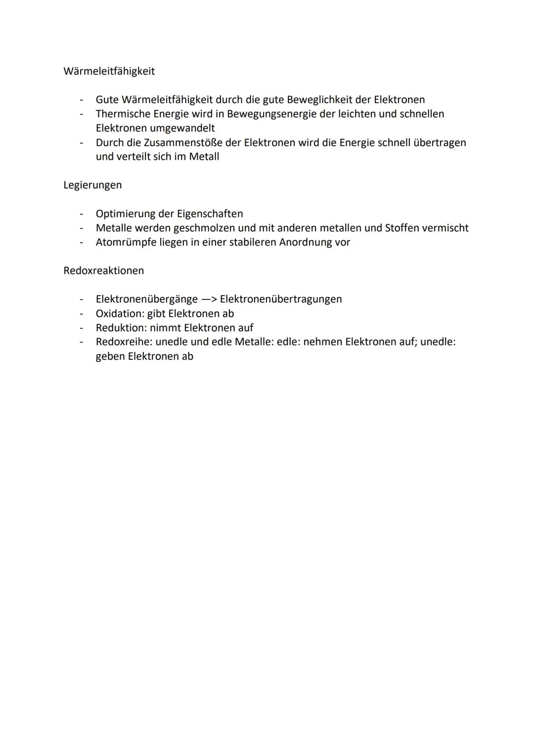 # Elektrochemie

Elektronengasmodell

- Charakteristische Eigenschaften der
  Metalle lassen sich erklären
- Metallstück: Metall-Kationen, d