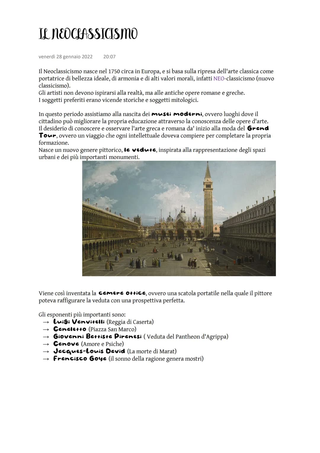 # IL NEOCLASSICISMO

venerdi 28 gennaio 2022 20:07

Il Neoclassicismo nasce nel 1750 circa in Europa, e si basa sulla ripresa dell'arte clas