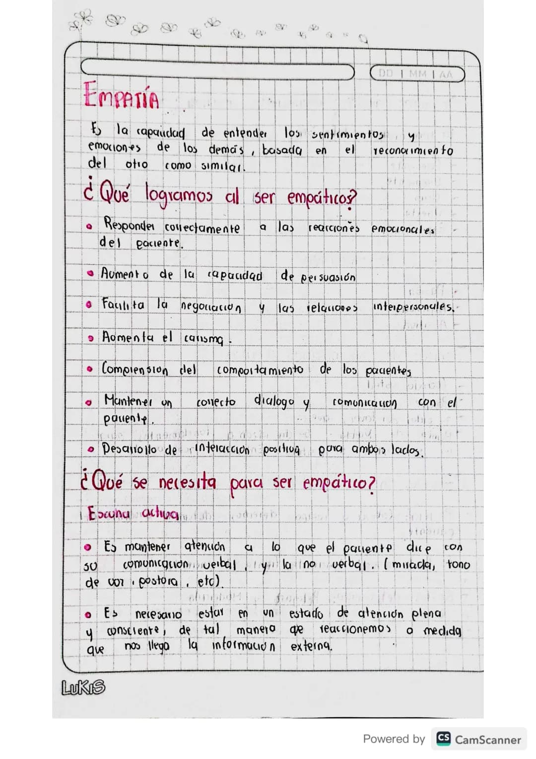 # EMPATÍA

V
4
DDMM AA
Es la capalidad de entender los sentimientos
y
el
reconocimiento
emociones de los demás, basada en
del
otro
como simi
