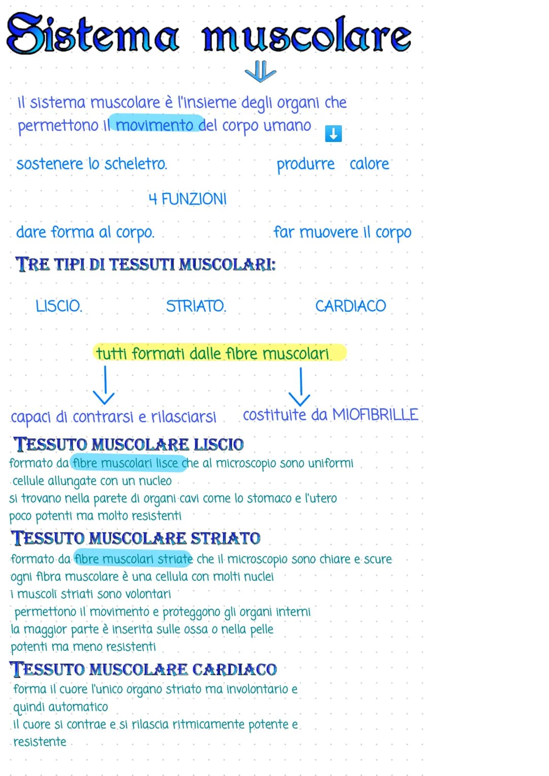 # Sistema muscolare

il sistema muscolare è l'insieme degli organi che
permettono il movimento del corpo umano
↓
produrre calore
sostenere l