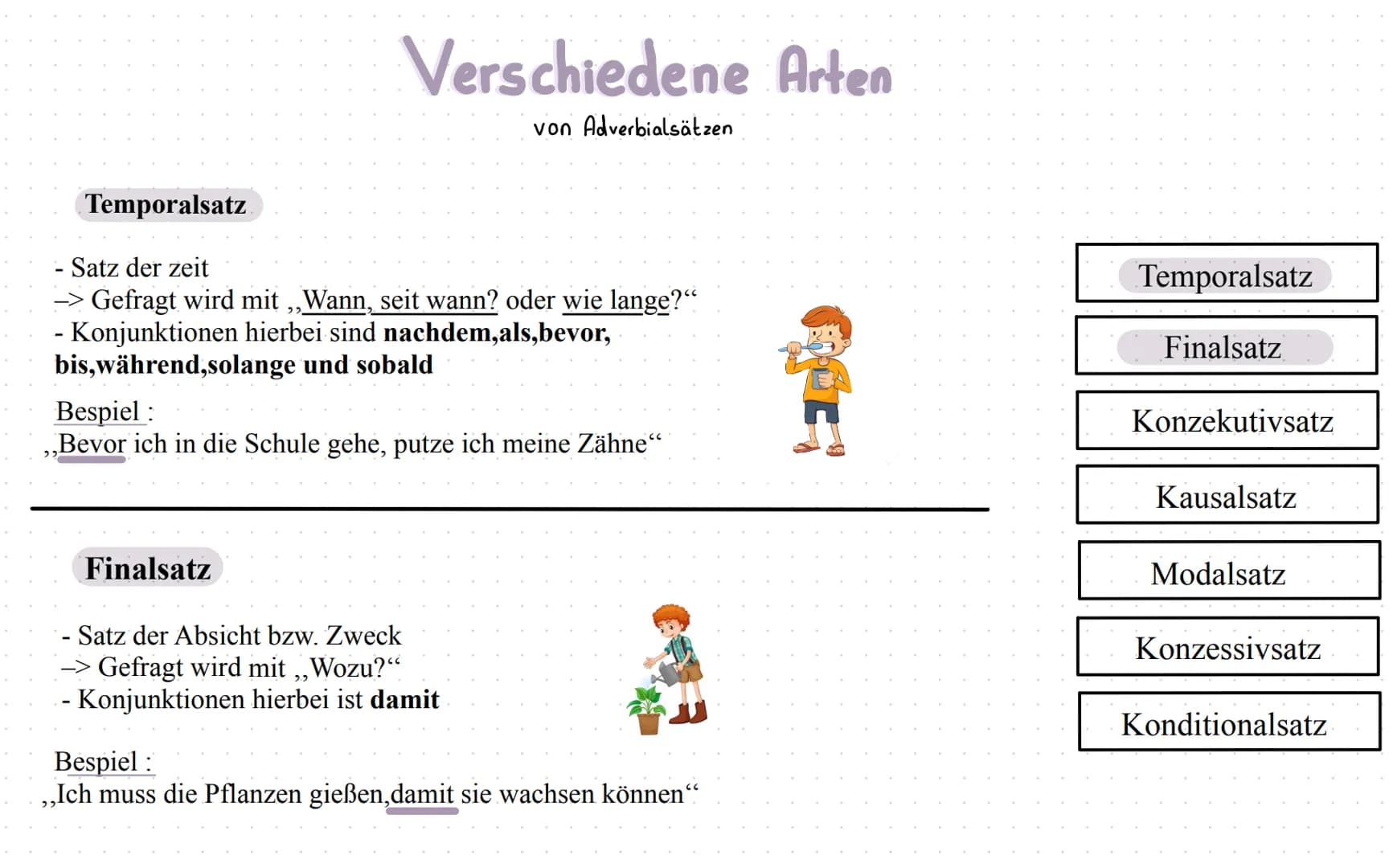 # ADVERBIAL SÄTZE

Was sind Adverbialsätze ?

-> Adverbialsätze sind Nebensätze die dir nähere Informationen über
die Umstände und Zusammenh
