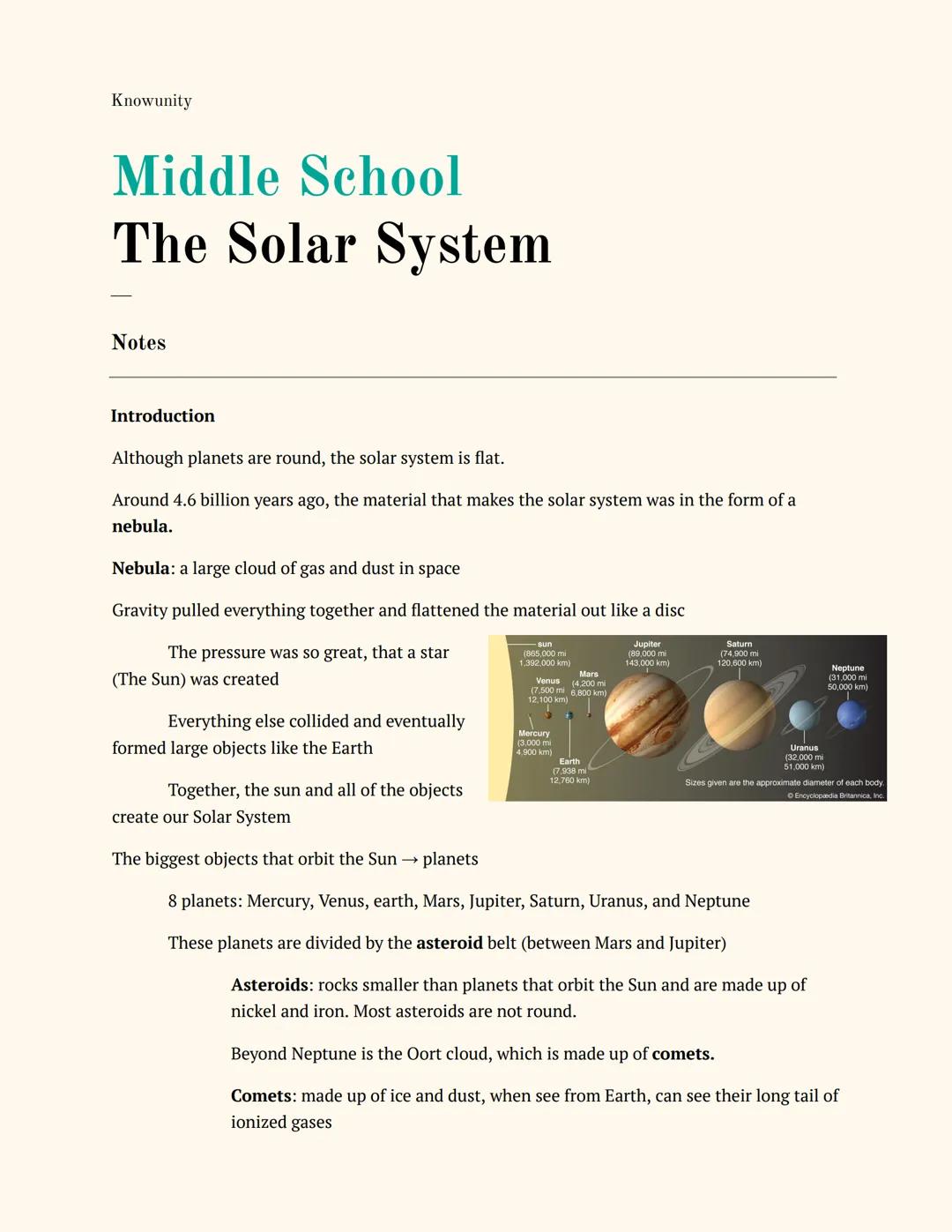 Knowunity

# Middle School

## The Solar System

Notes

Introduction

Although planets are round, the solar system is flat.

Around 4.6 bill