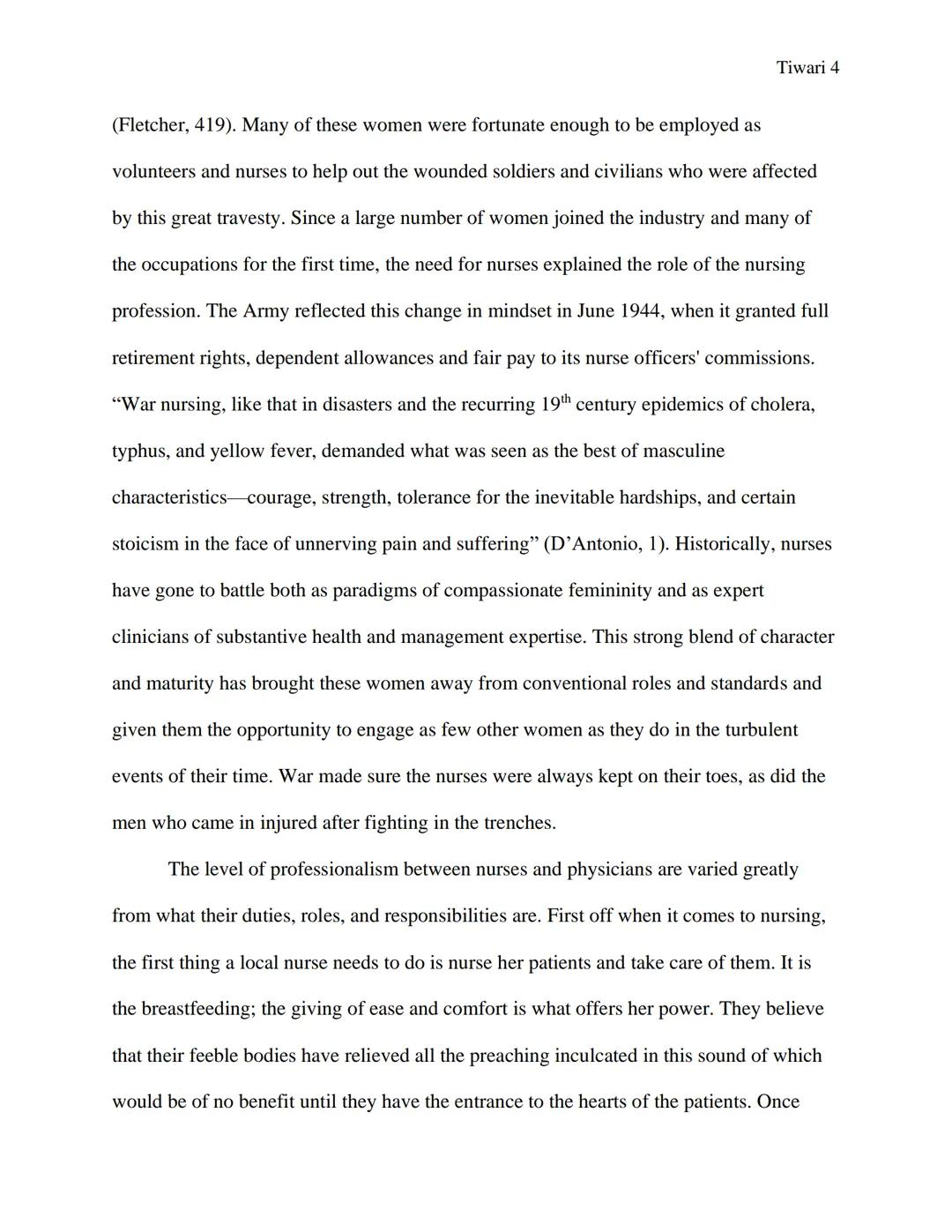 Tiwari 1

WW2 & The Continuation of Nursing

Written by Mahak Tiwari

Professors Michael Plotkin & Christina Yamanaka

Honors History of Sci
