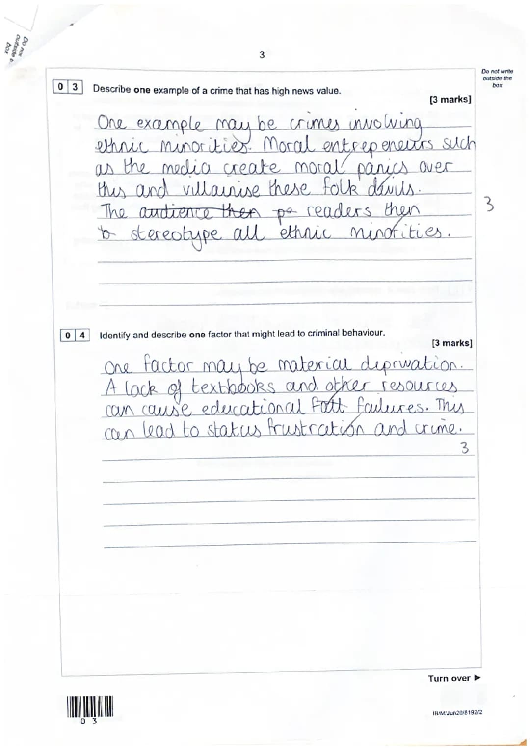 2

Section A: Crime and Deviance
Answer all questions in this section.

Only one answer per question is allowed.
For each answer completely 