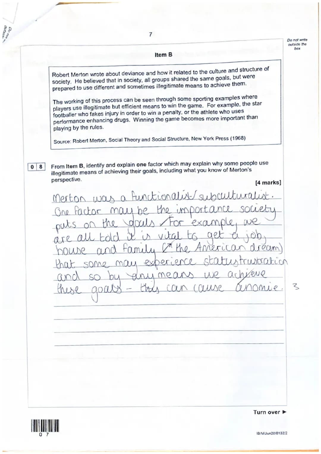 2

Section A: Crime and Deviance
Answer all questions in this section.

Only one answer per question is allowed.
For each answer completely 