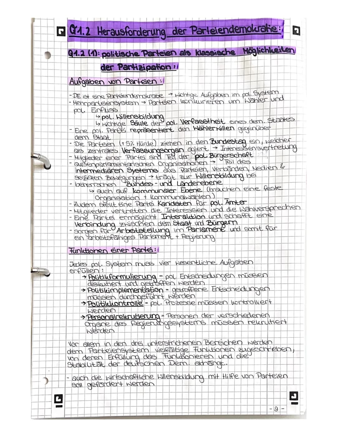 # Q1.2 Herausforderung der Parteiendemokratie:

## Q1.2 (1): politische Parteien als klassische Möglichkeiten
der Partizipation:

## Aufgabe