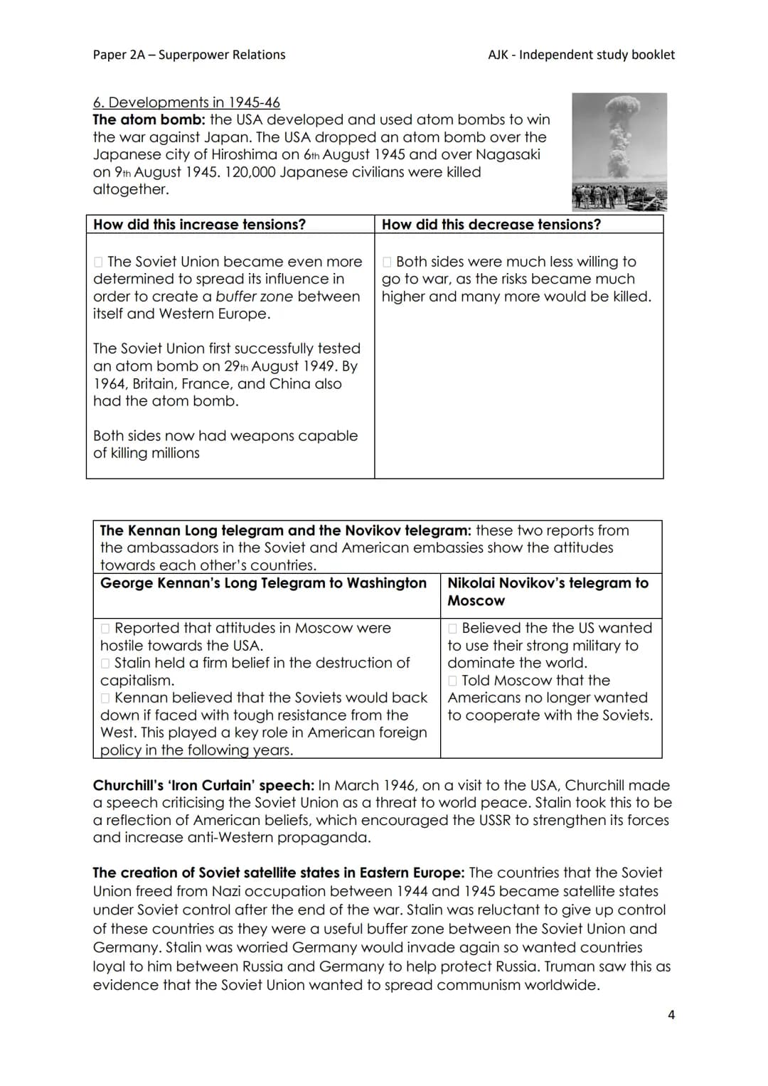 Paper 2A - Superpower Relations

AJK - Independent study booklet

Year 11 GCSE History

Paper 2A - Cold War

Information booklet

Soviet Uni